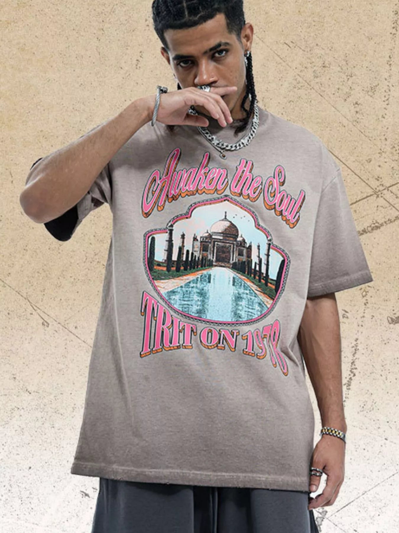 Men's Vintage Wash Graphic Round Neck T-Shirt