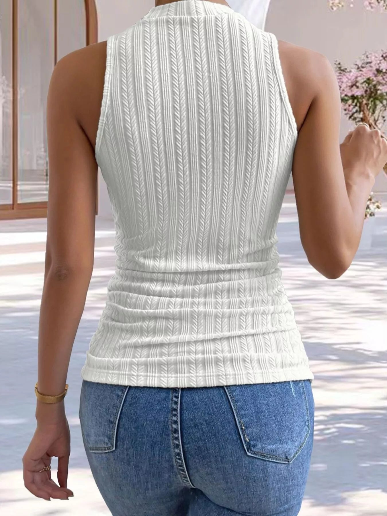 Texture Knit Mock Neck Tank