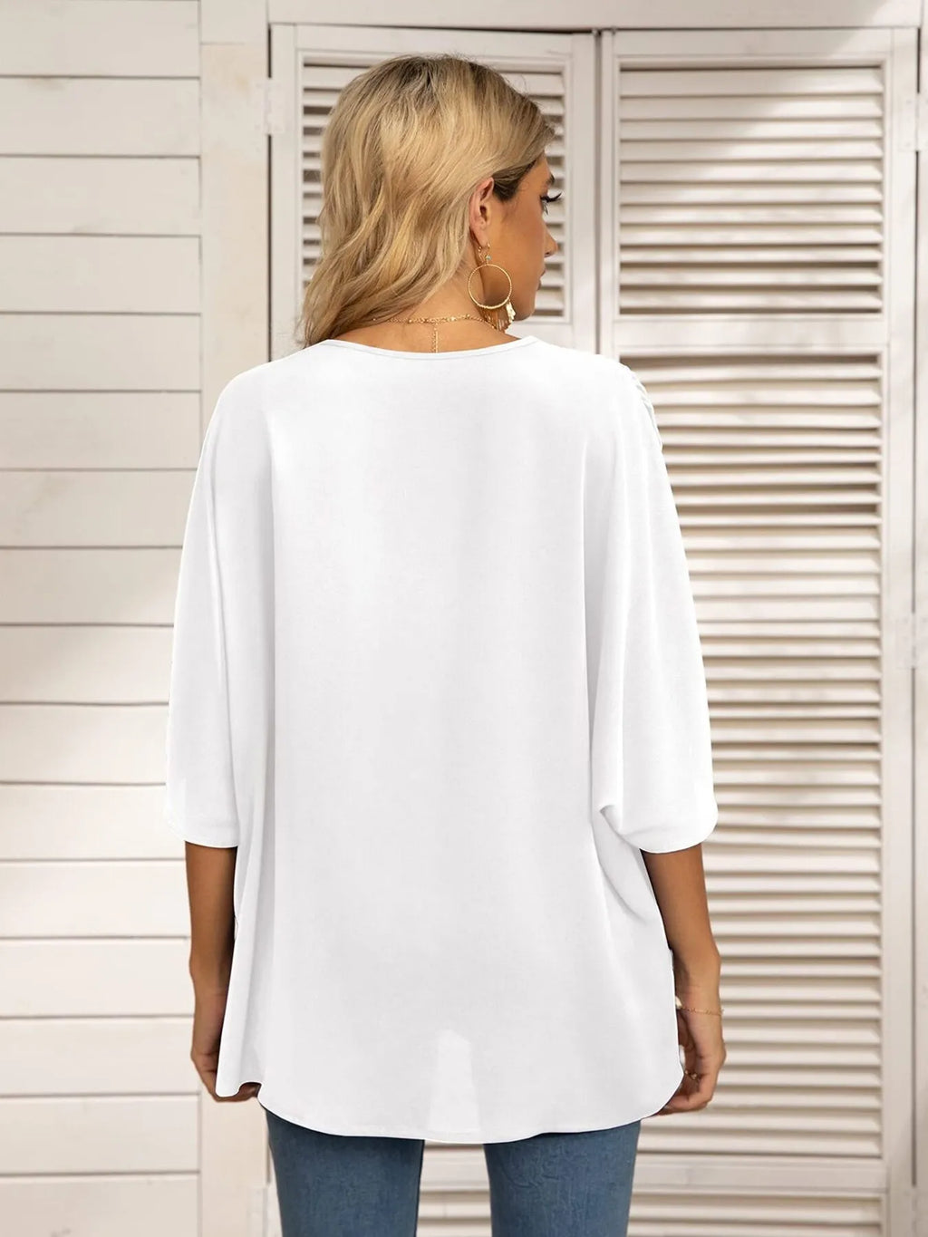 Oversized Contrast V-Neck Half Sleeve Blouse