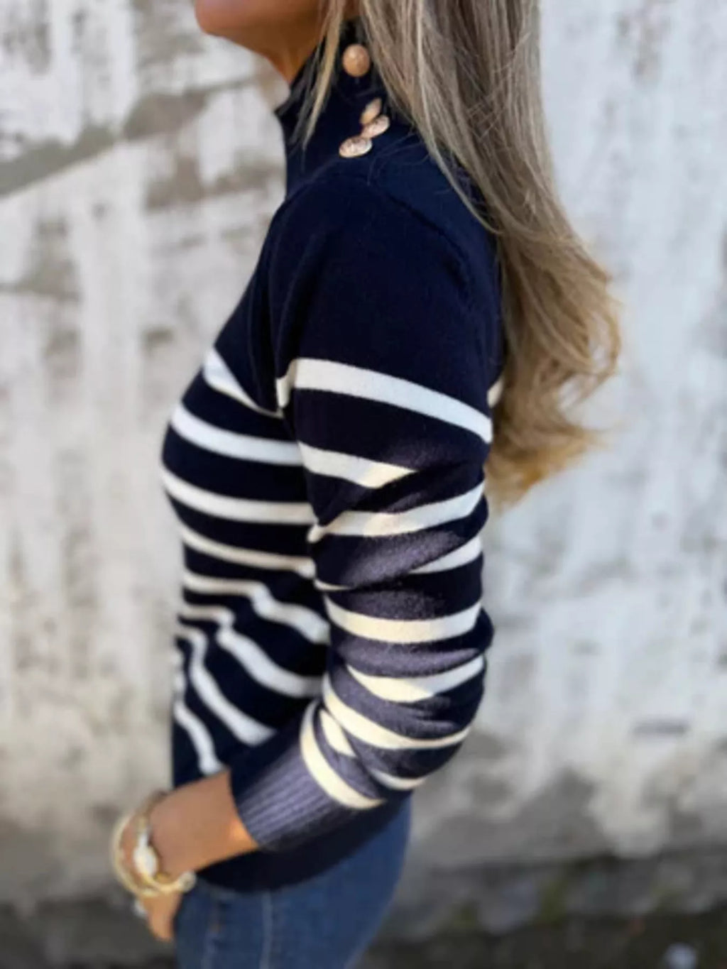 Full Size Striped Turtleneck Long Sleeve Sweater Plus Size