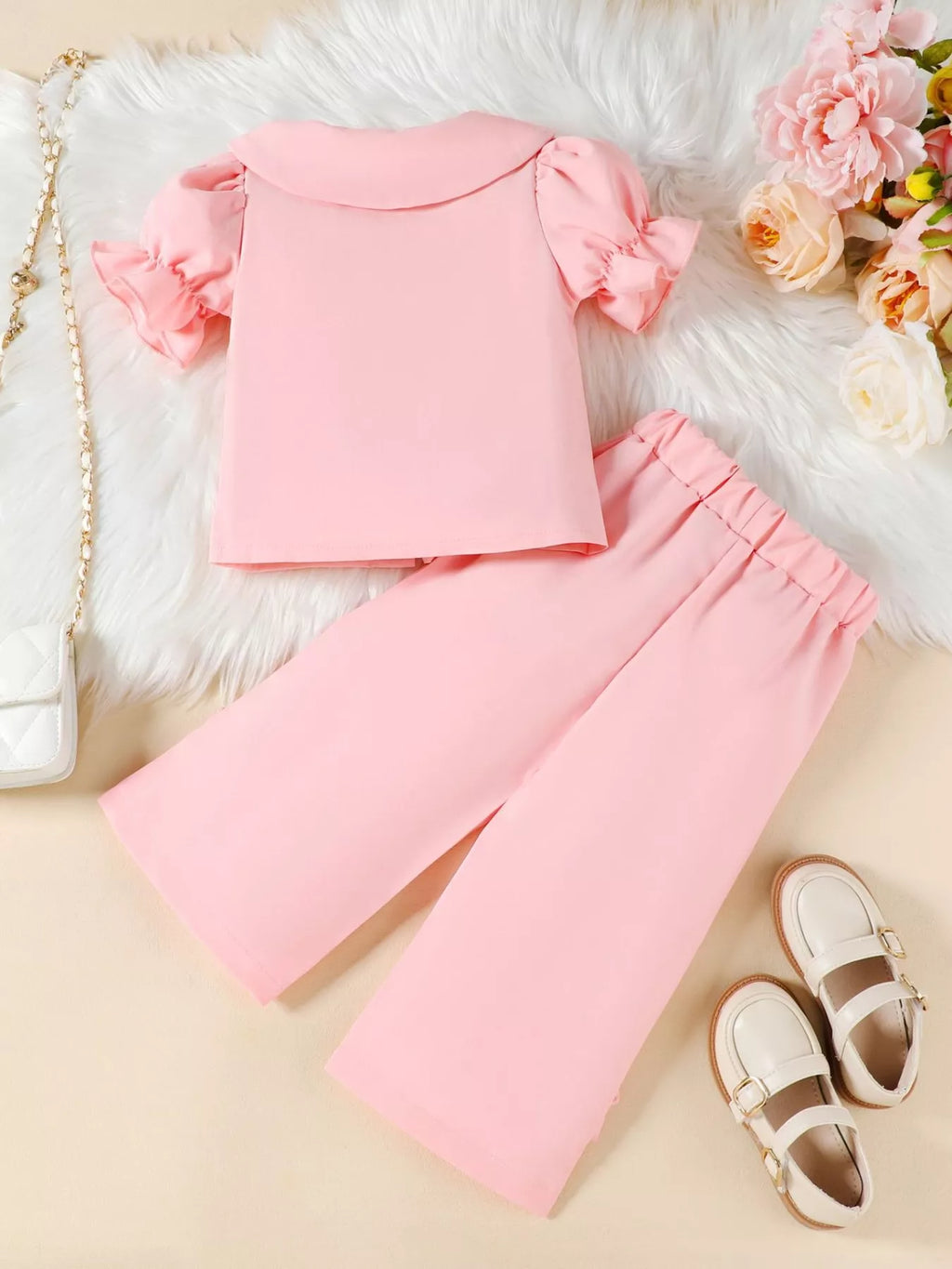 Children's Floral Decor Ruffle Trim Top & Pants Set