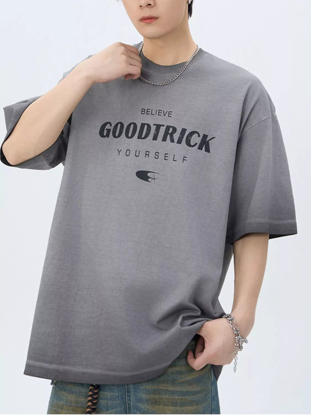 Men's Letter Round Neck Half Sleeve T-Shirt