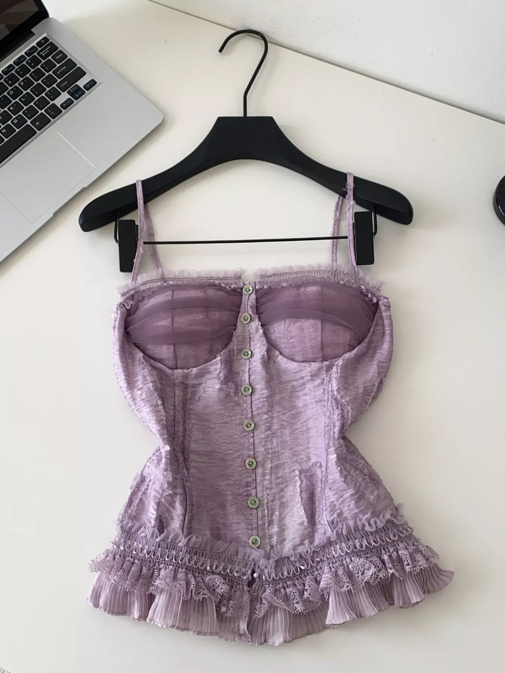 Lace Trimmed Ruffled Hem Tank