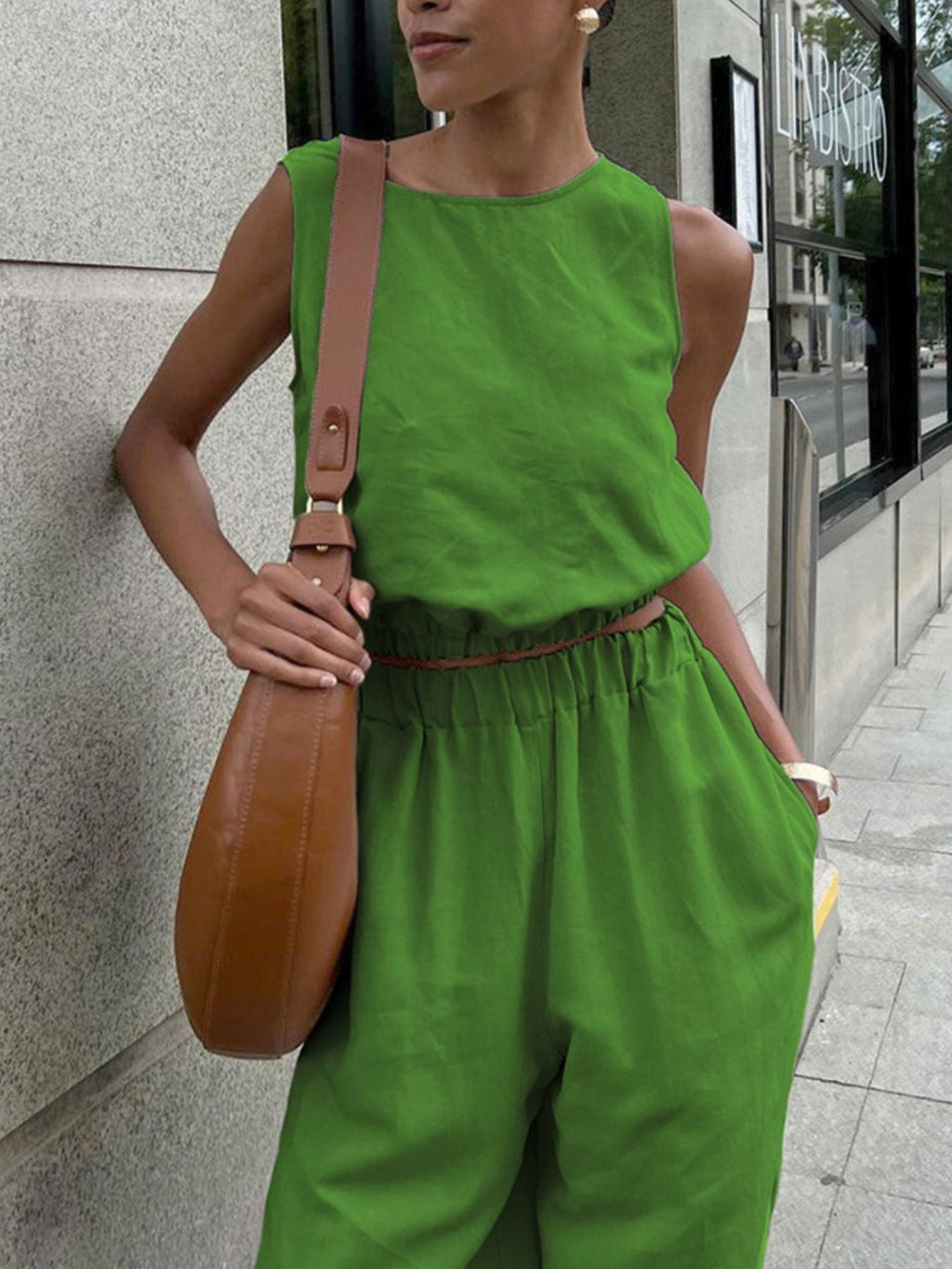 Sleeveless Crop Top and Slit Pants Set