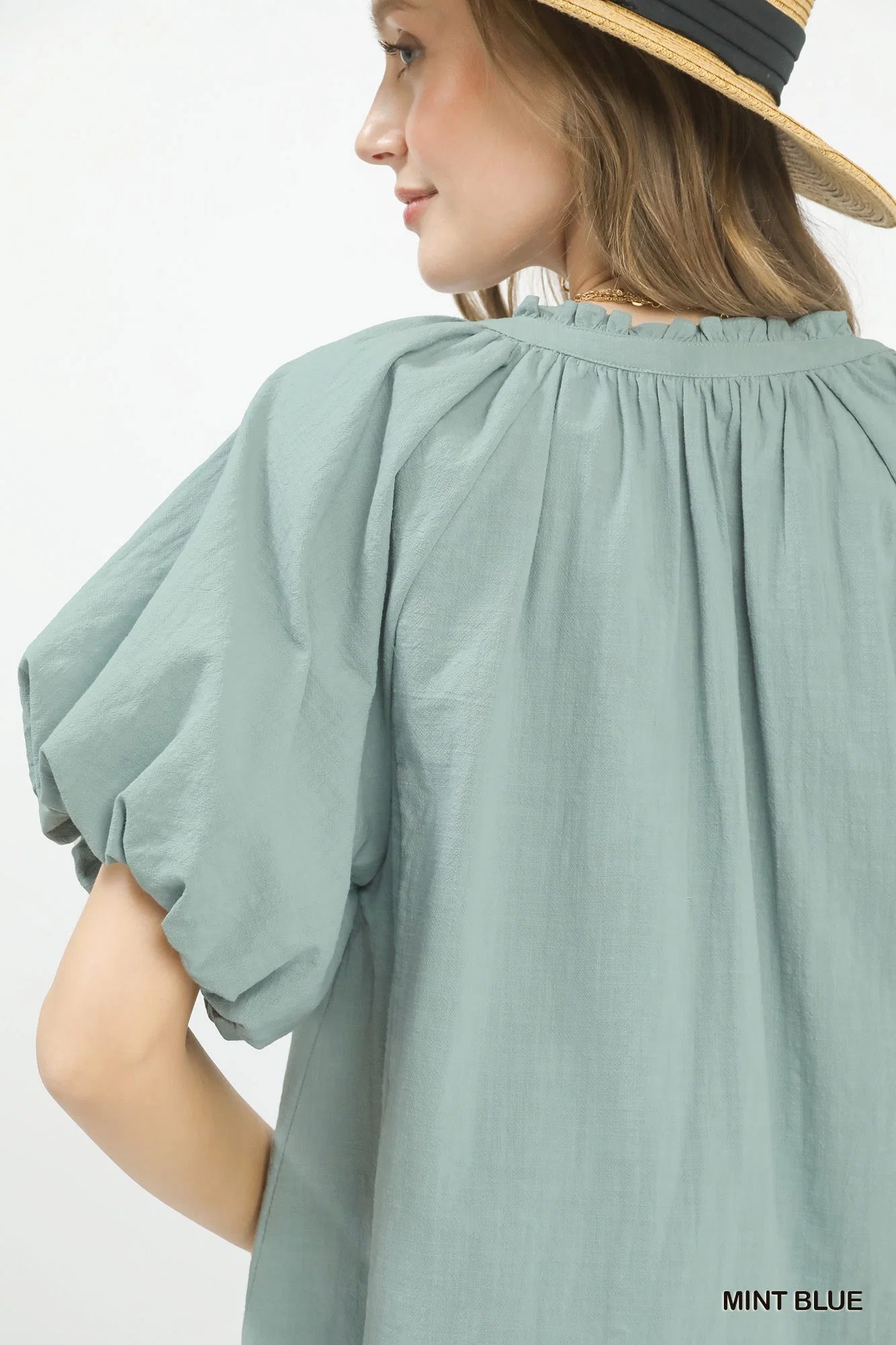 Umgee Lace Inset Puff Sleeve Boho Blouse
