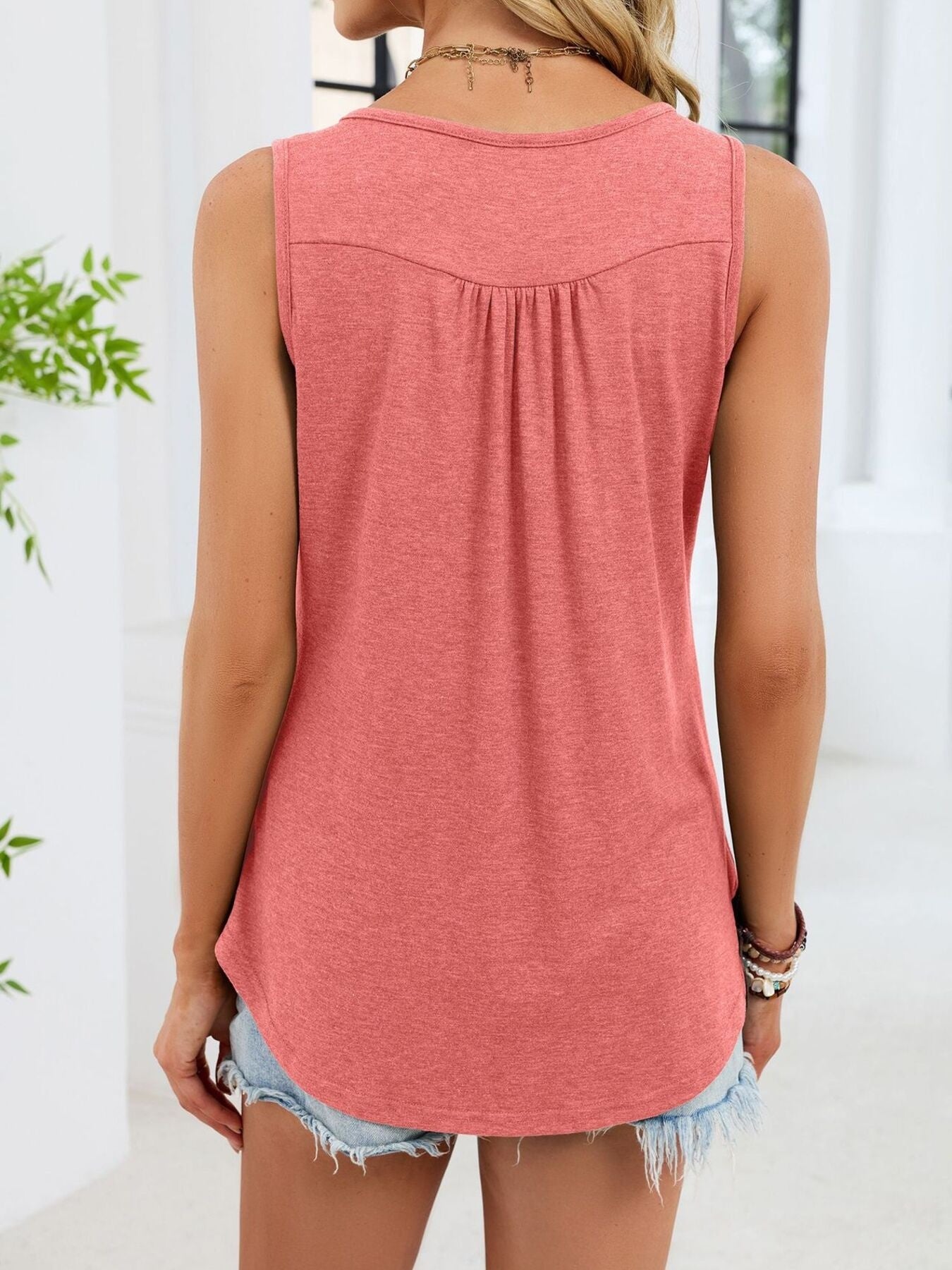 Button Detail Round Neck Tank