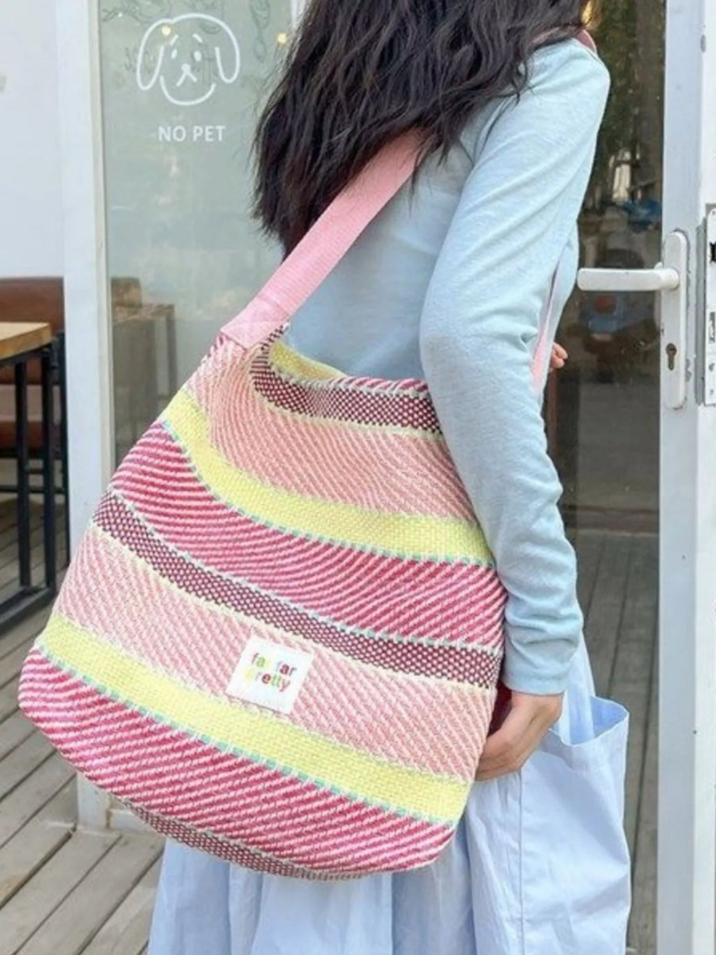 Striped Woven Shoulder Bag with Adjustable Strap