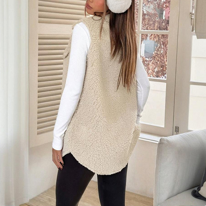 Wool-Like Sleeveless Vest with Lapel