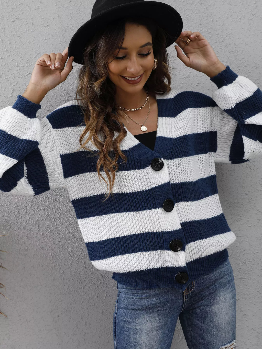 Striped Button-Up Long Sleeve Cardigan