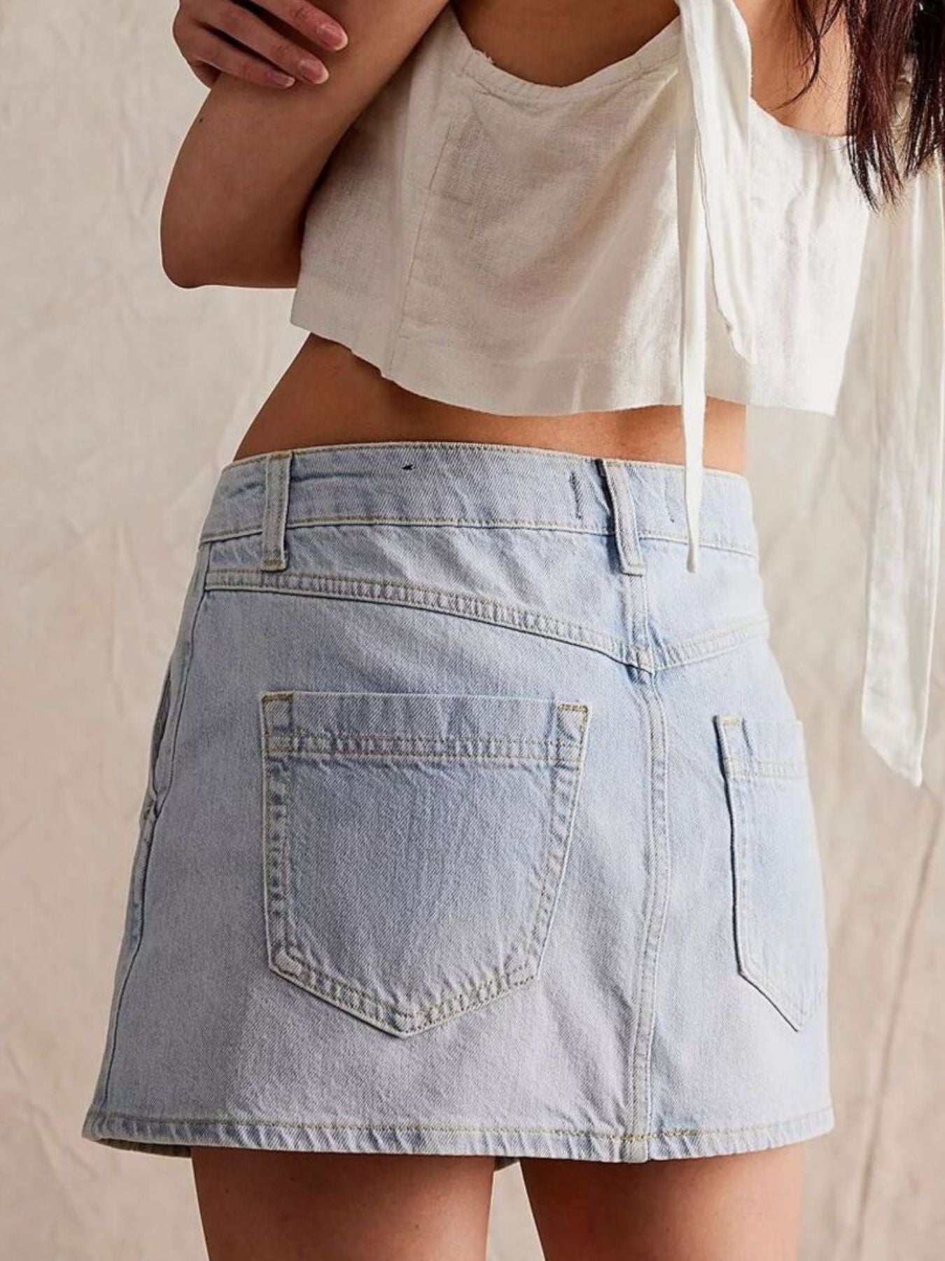 Asymmetrical Button-Front Denim Skort