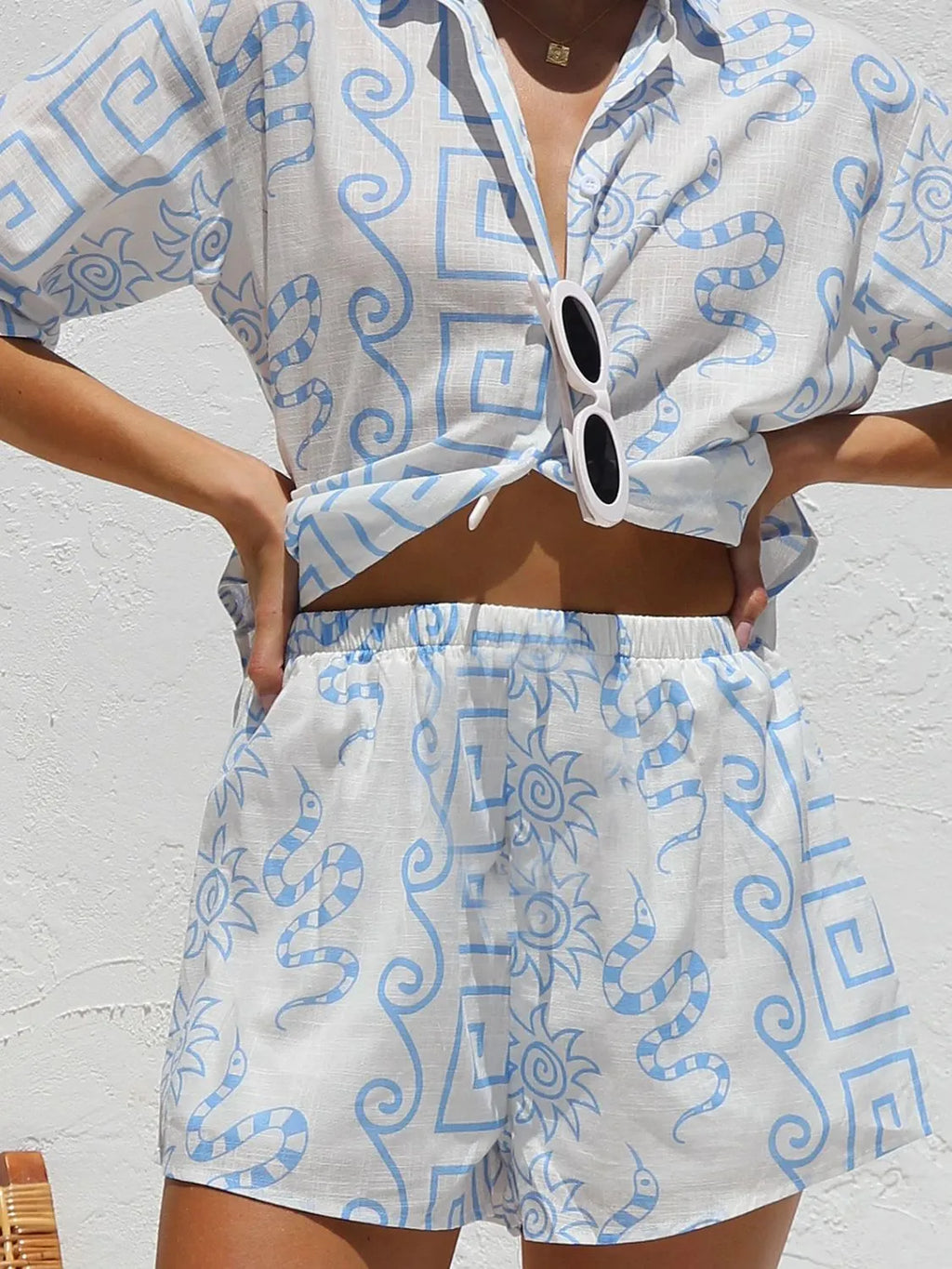 Printed Button Up Top and Shorts Set