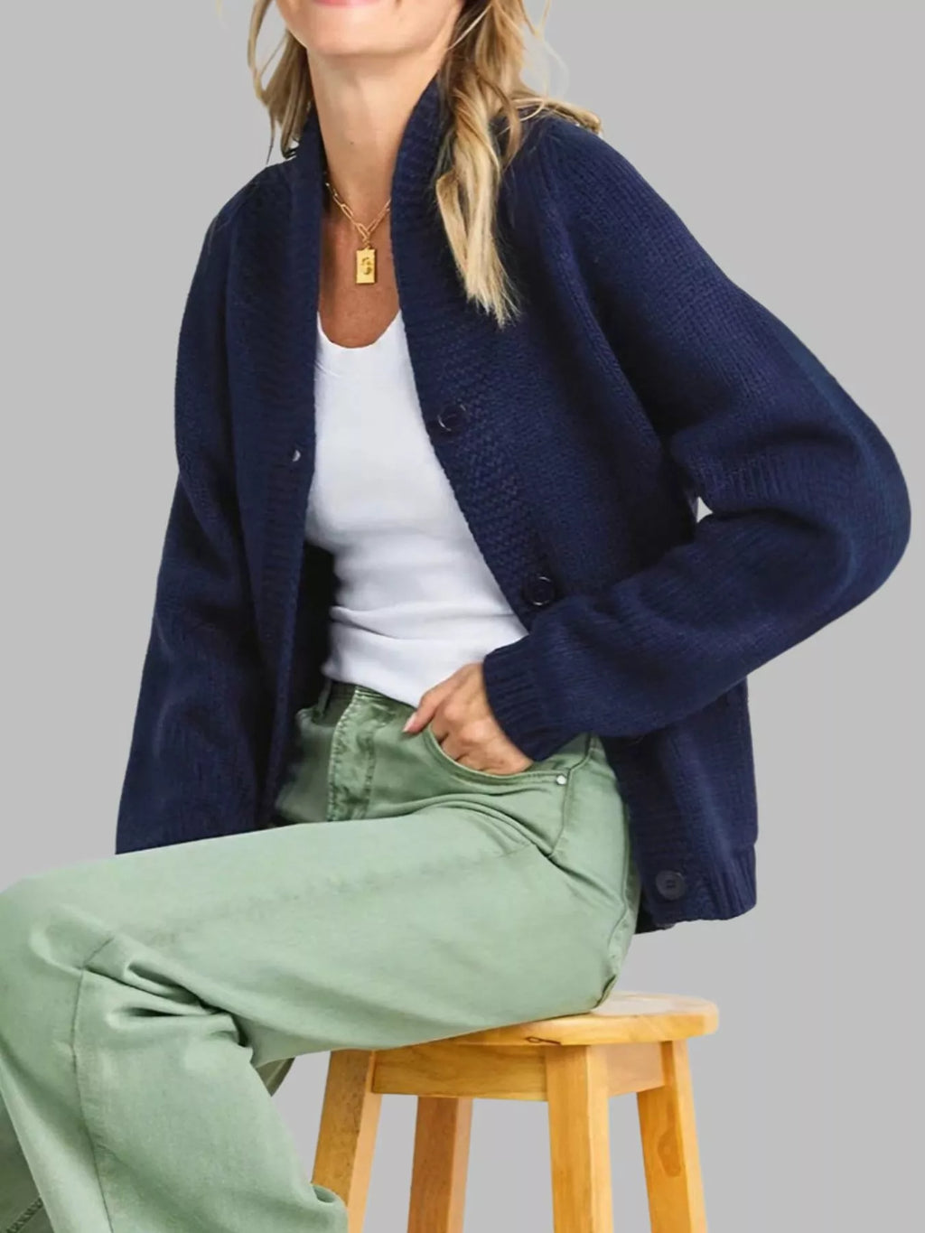 USA Flag Chunky Knit Button-Down Cardigan