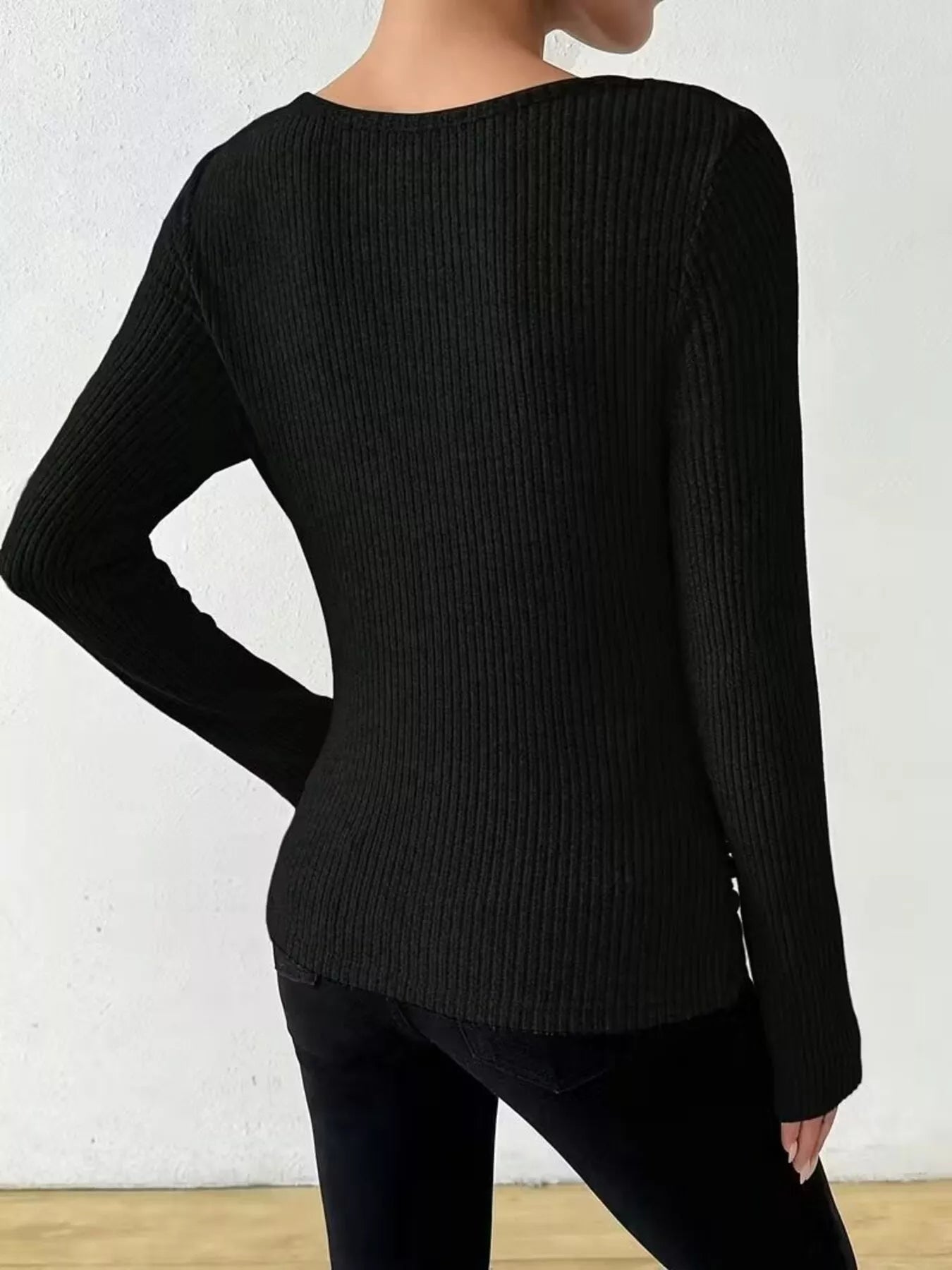 Cowl Neck Ribbed Knit Top