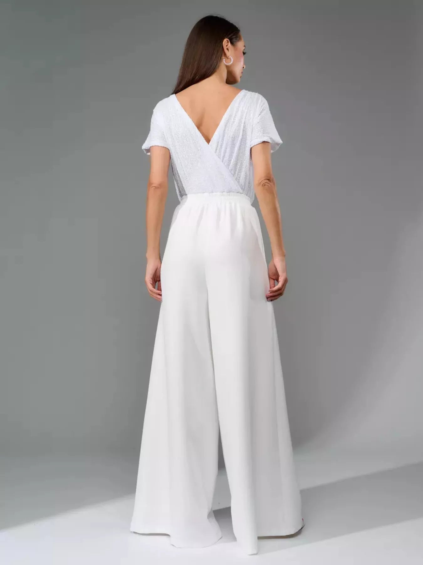 Full Size Sequin Short Sleeve Wide Leg Jumpsuit Plus Size