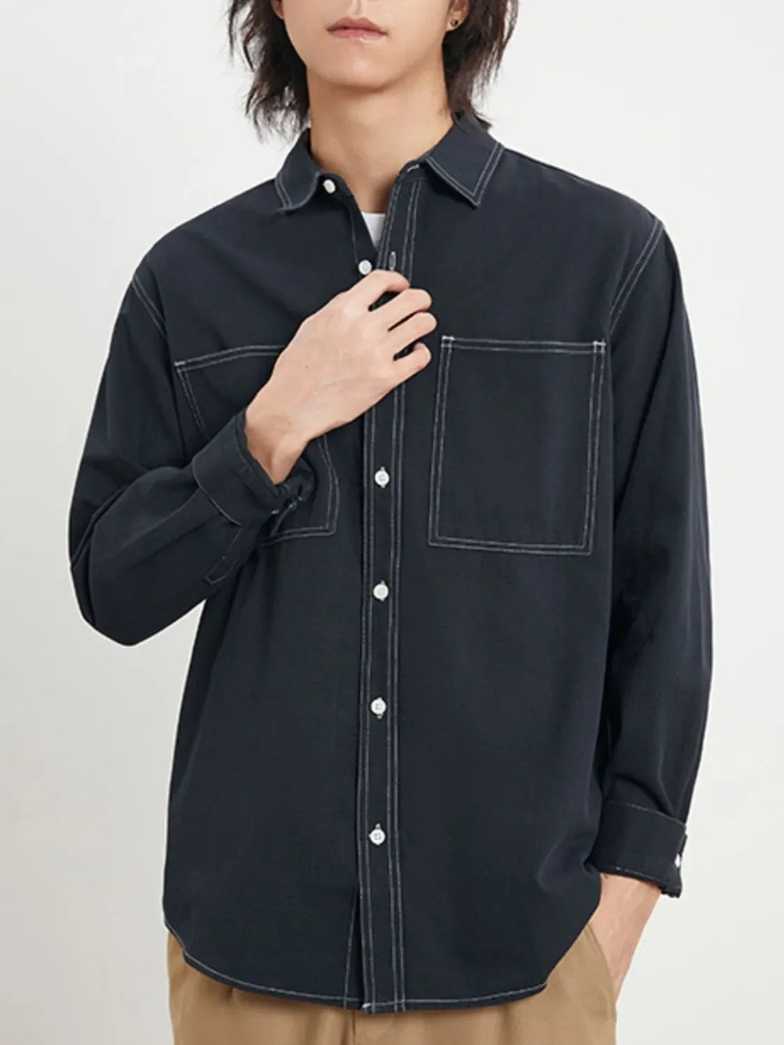 Men's Plus Size Button Up Long Sleeve Shirt