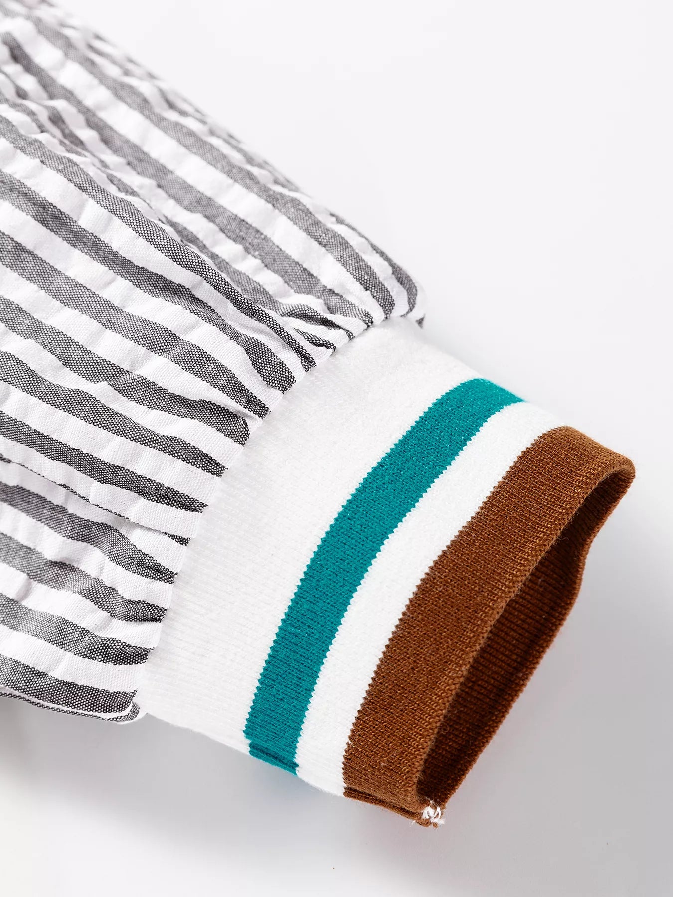 Striped Print Contrast Patchwork Detail Split Neck Blouse