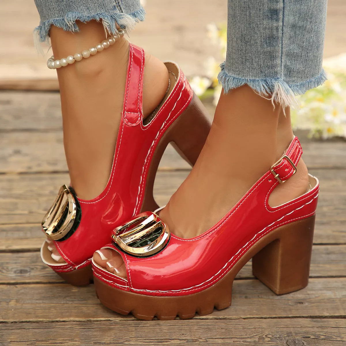 Peep Toe Block Heels Sandals