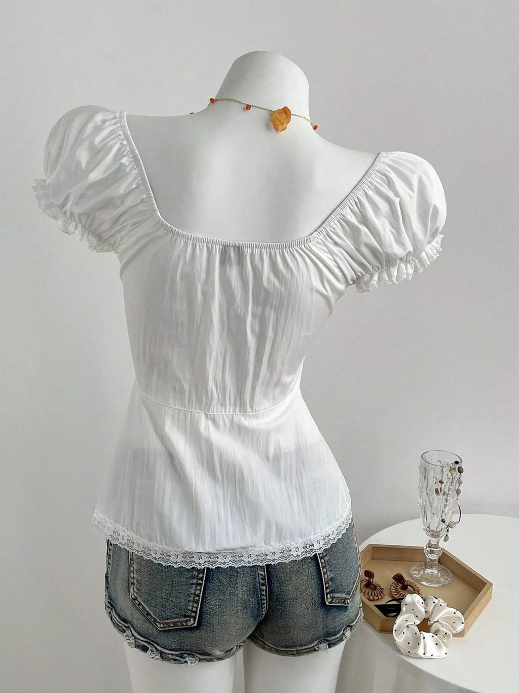 Lace Button Up Short Sleeve Shirt