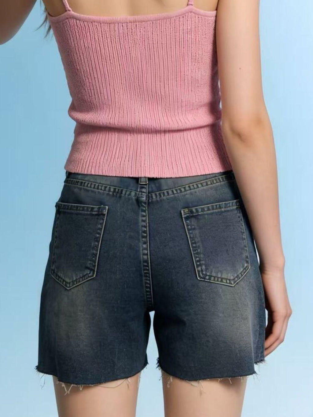 Distressed Slit Denim Shorts