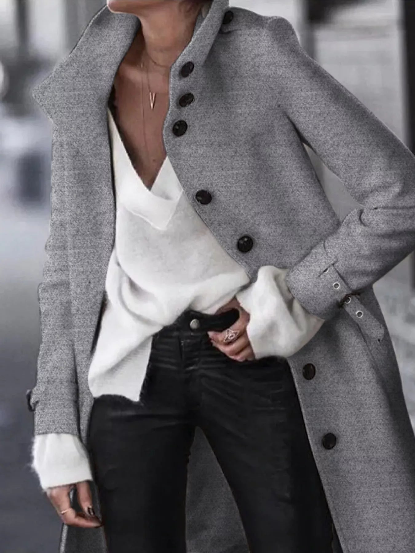 Button-Down Longline Coat with Belt
