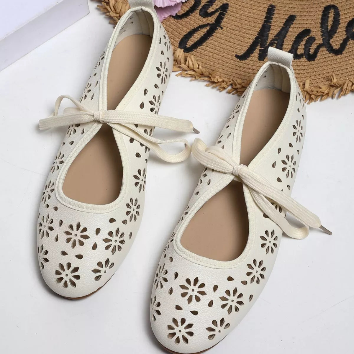 Floral Cutout Tied Slip-Ons