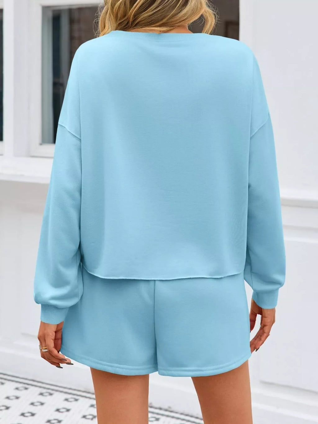 Pearl Embellished Round Neck Top and Skort Set