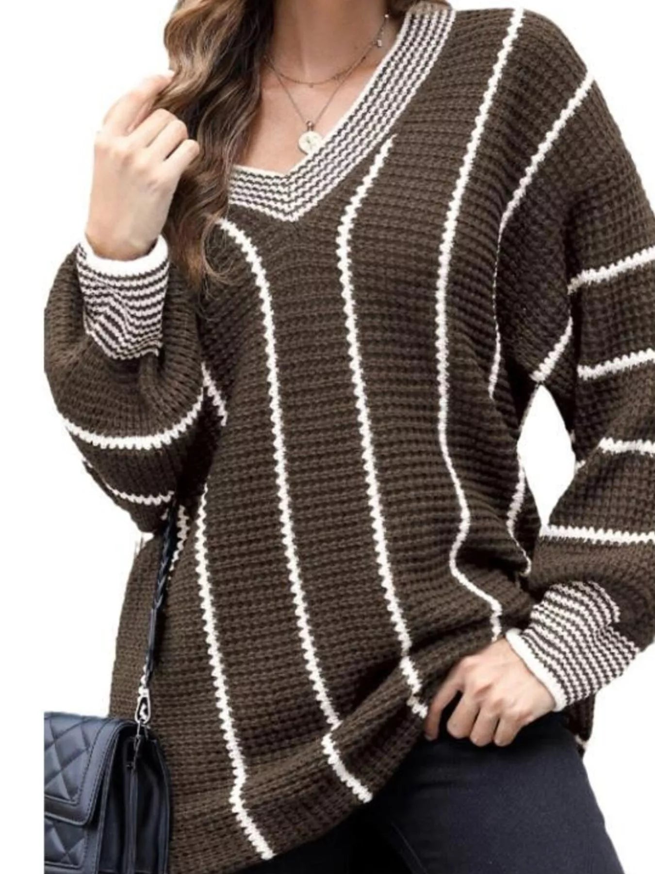 Full Size V-Neck Textured Knit Sweater Plus Size