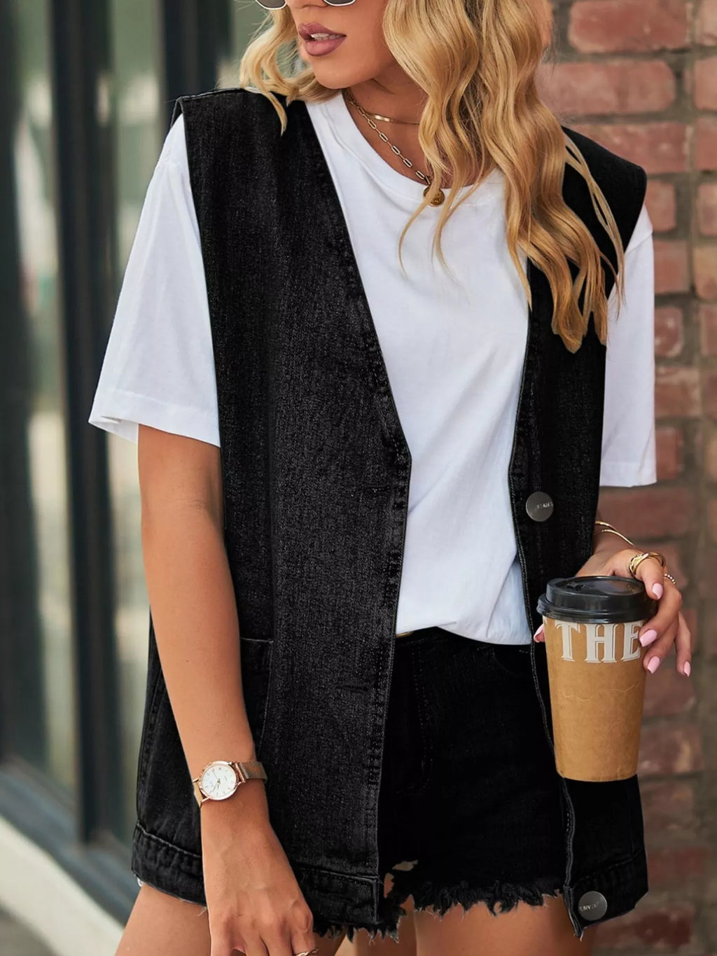 Sleeveless Button-Down Denim Jacket Vest