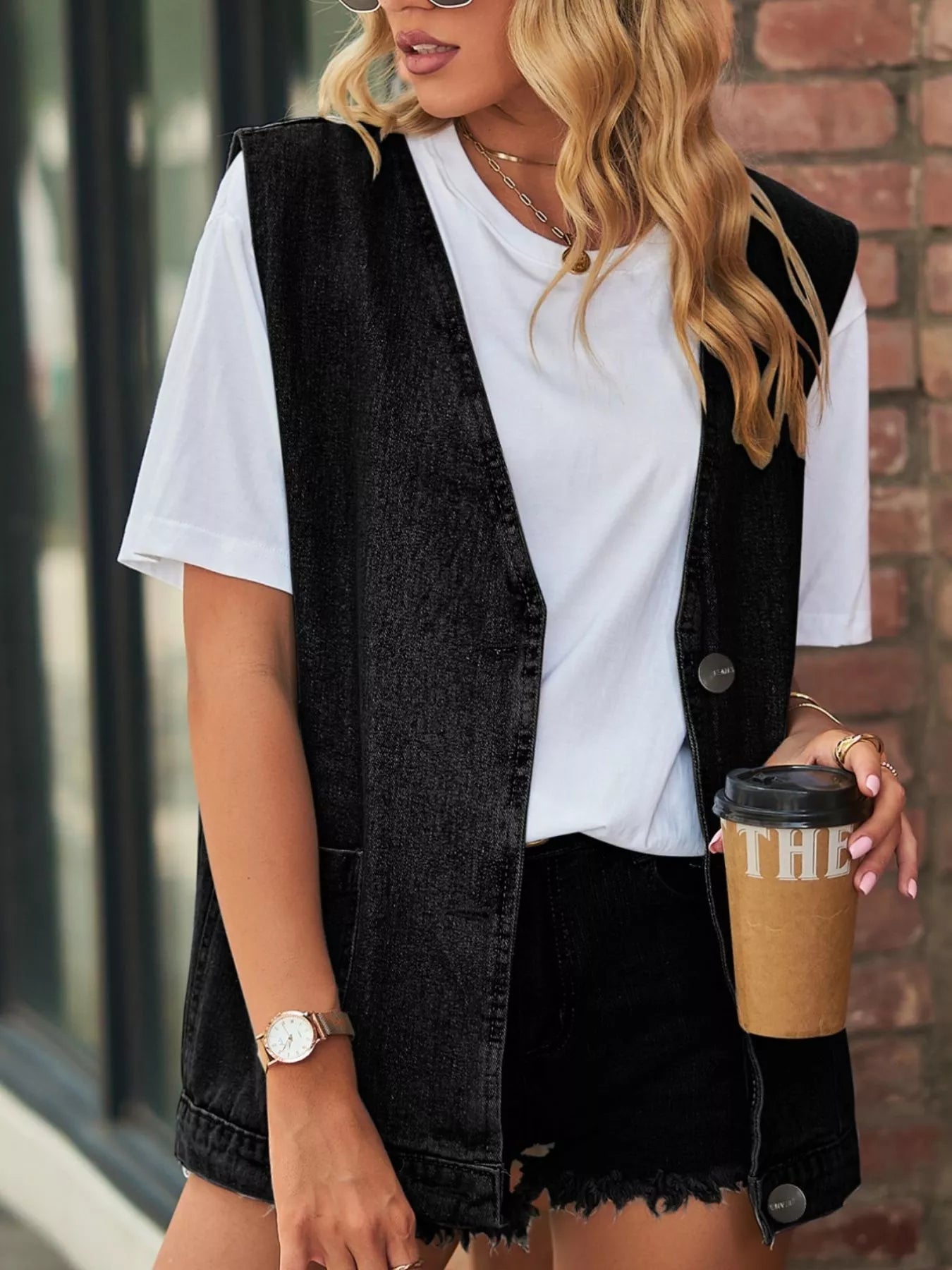 Sleeveless Button-Down Denim Jacket Vest