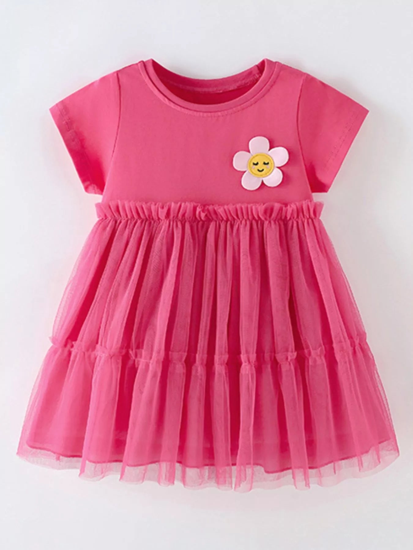 Children's Cute Flower Applique Tulle Layered Dress