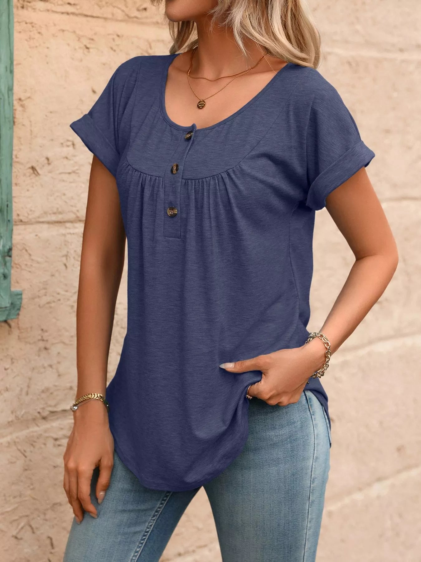 Casual Button Detail Henley T-Shirt
