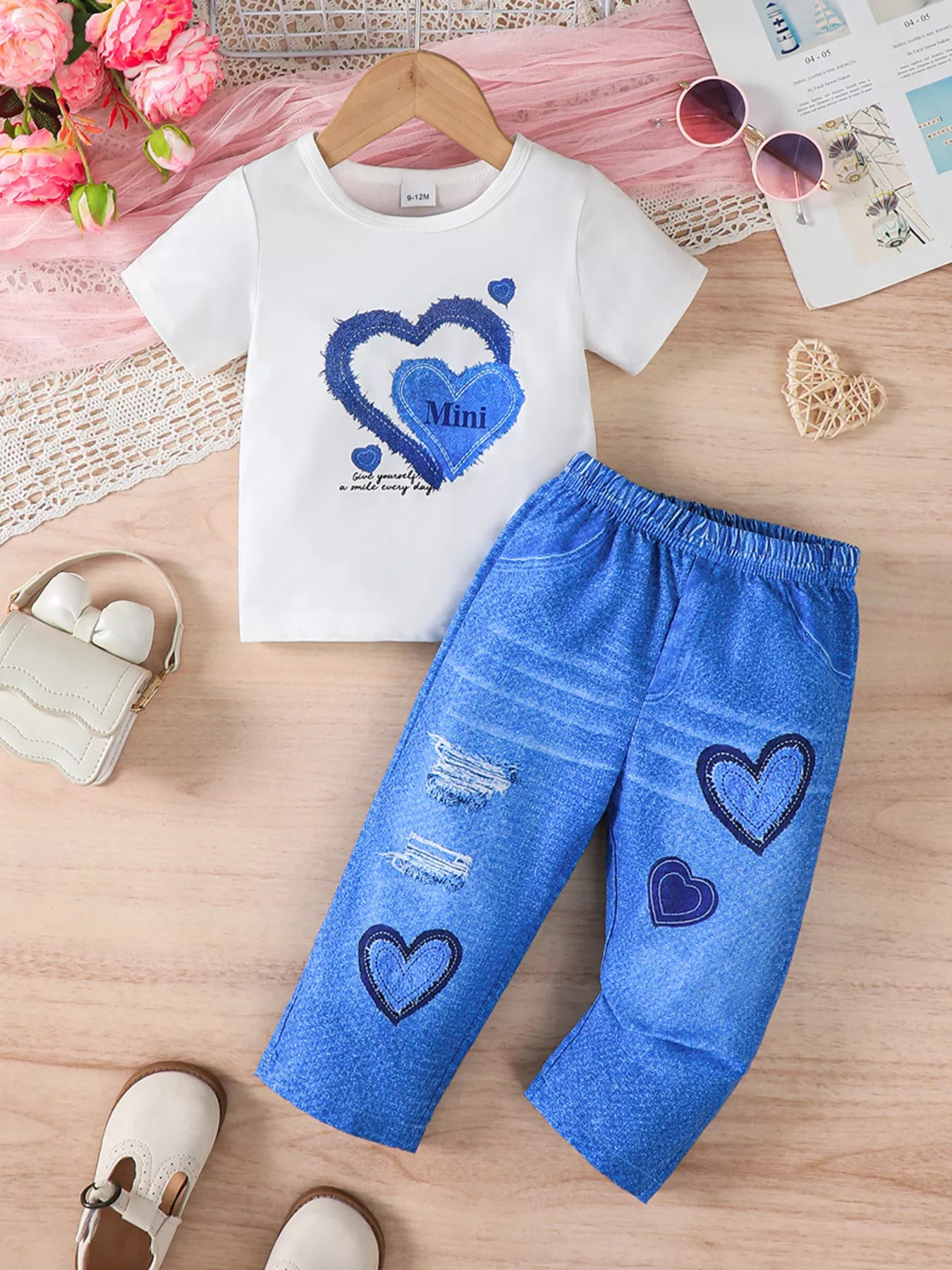 Children's Heart Print Casual Kids Set