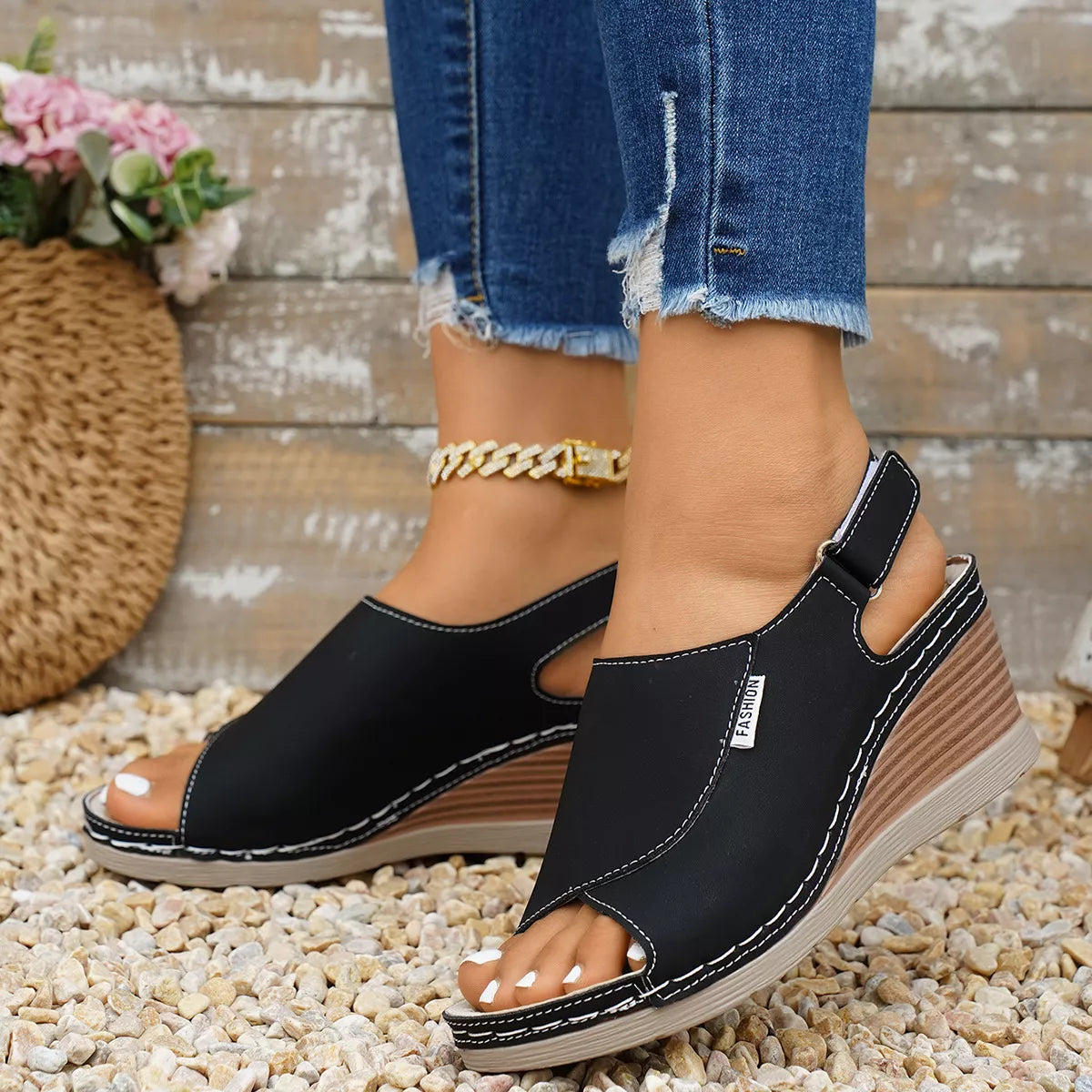 Peep Toe Wedge Sandals