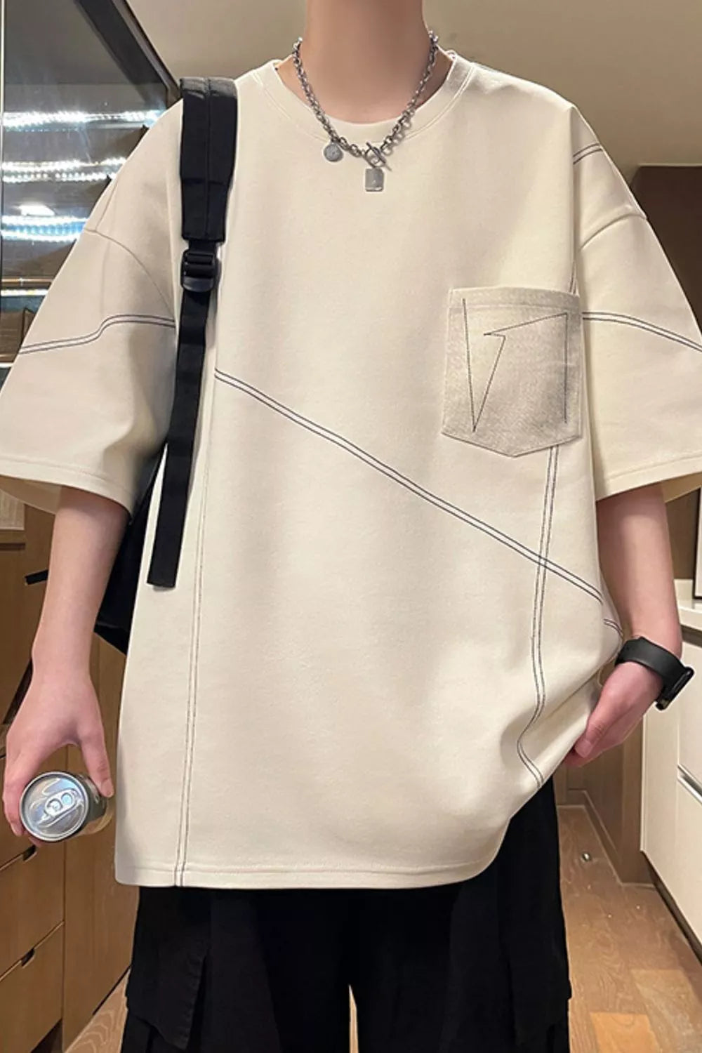 Men's Plus Size Contrast Stitching Oversized Round Neck T-Shirt