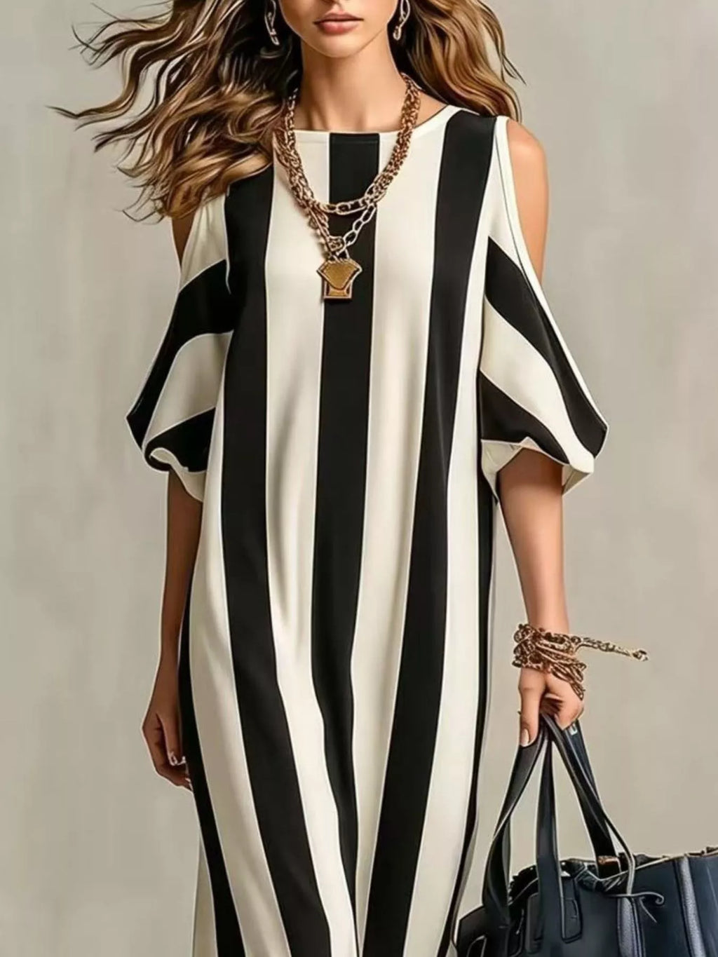 Striped Cold Shoulder Maxi Dress