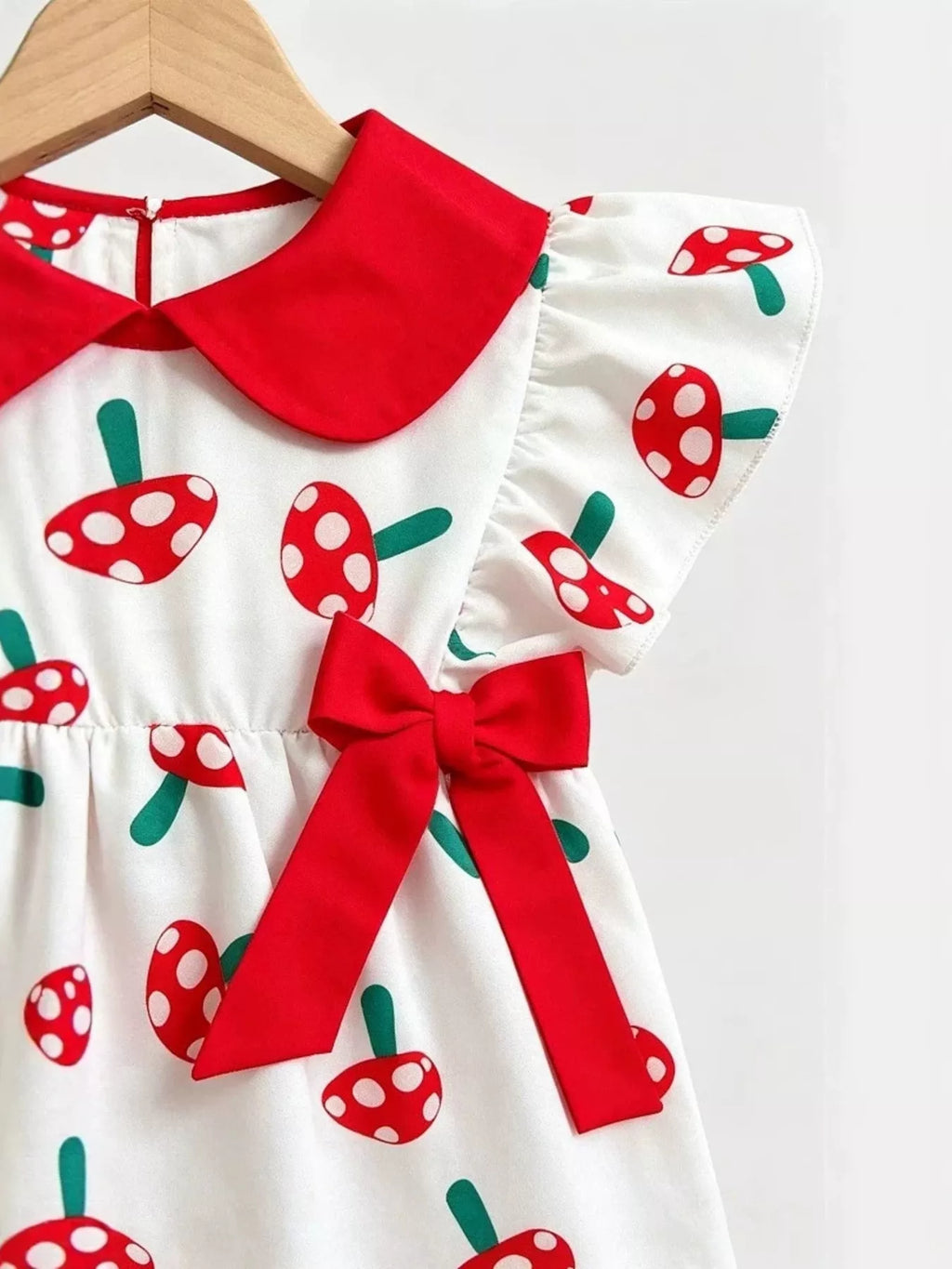Children's Mushroom Print Ruffle Trim Top & Shorts Set