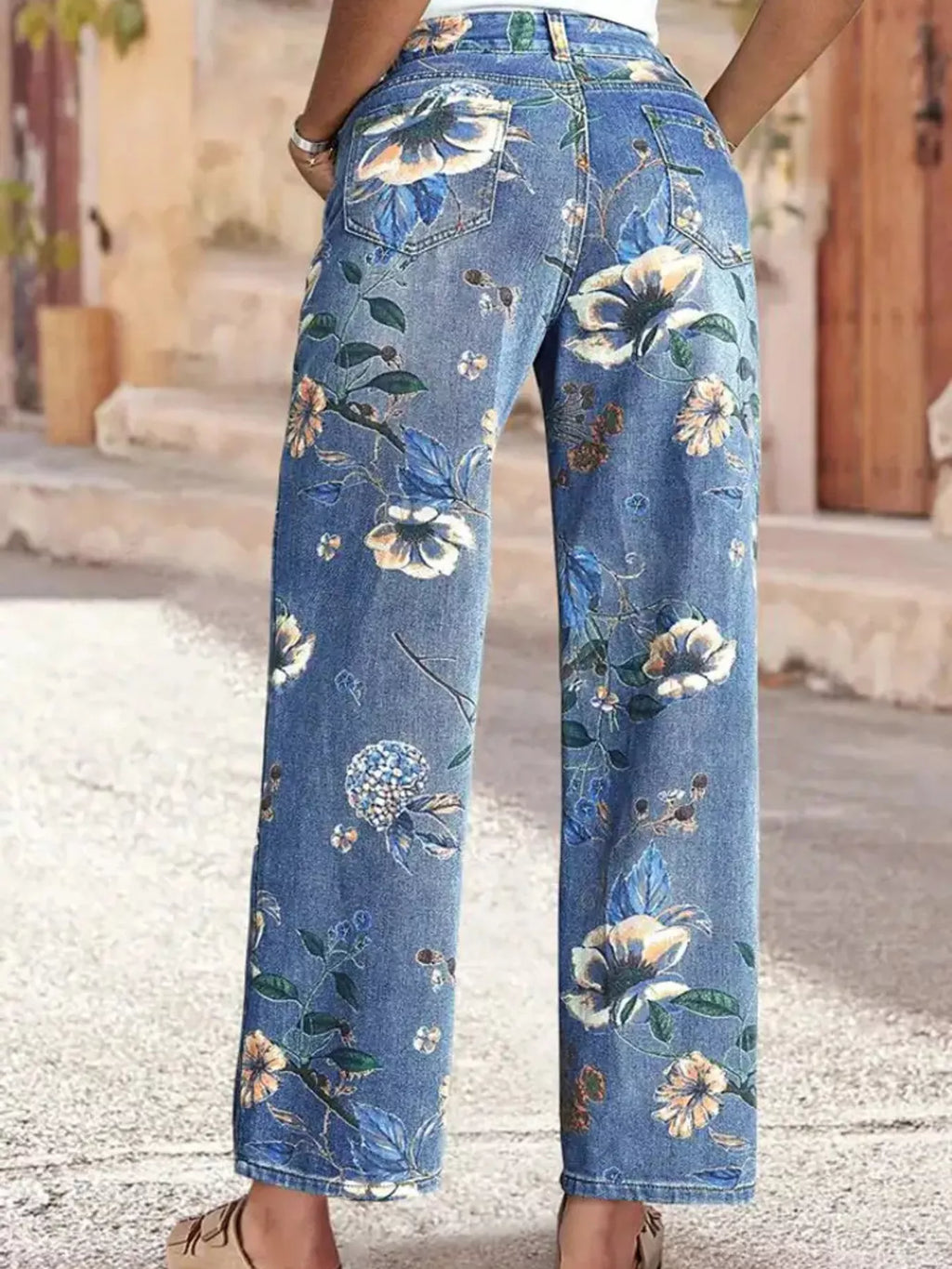 Floral Print Wide Leg Jeans