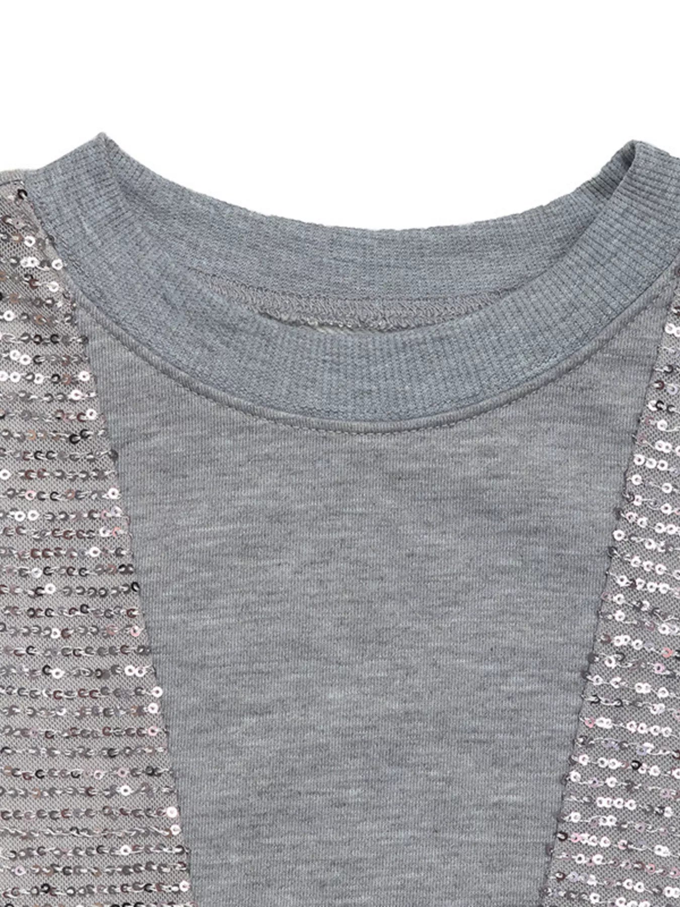 Sequin Round Neck Dropped Shoulder Sweatshirt