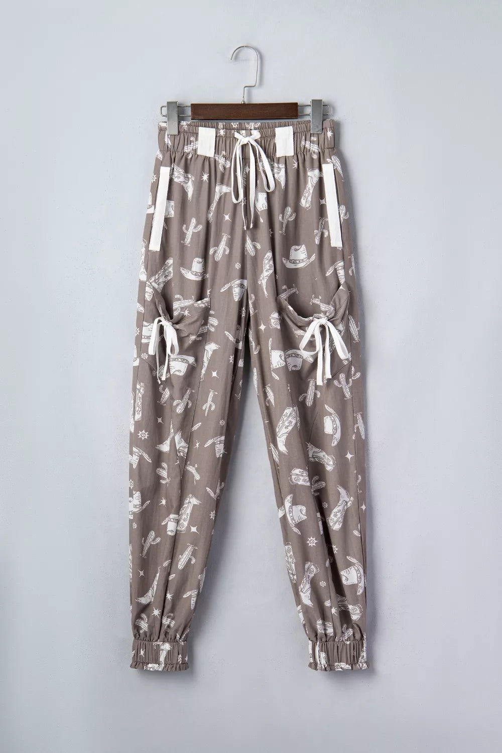 Western Cactus Cowgirl Hat Boot Printed Vintage Drawstring Jogger Pants