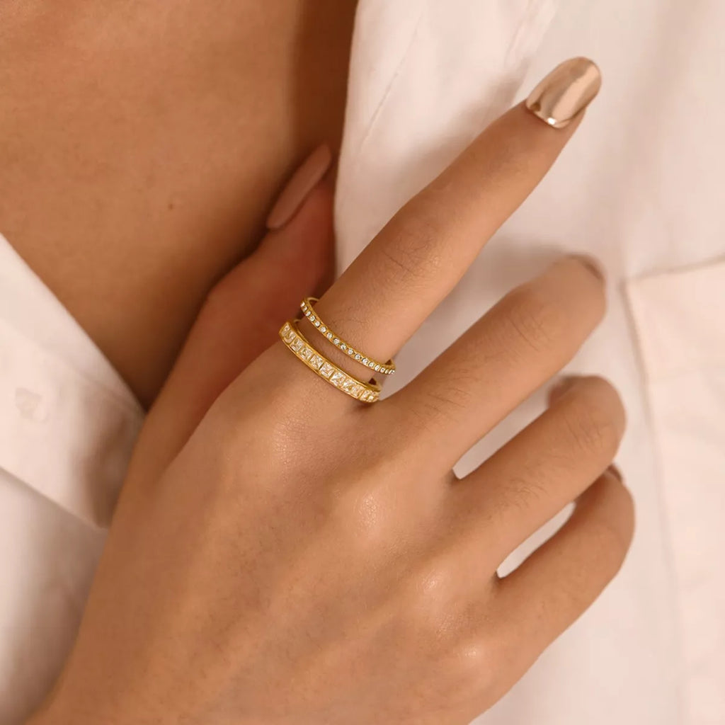 18K Gold-Plated Rhinestone Open Ring