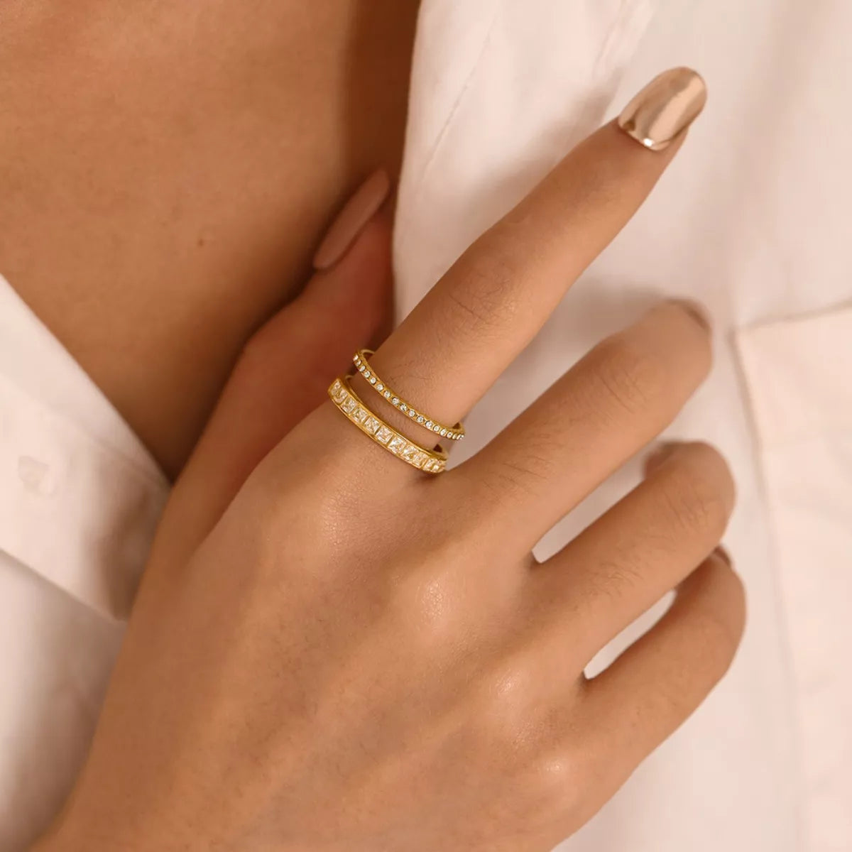18K Gold-Plated Rhinestone Open Ring