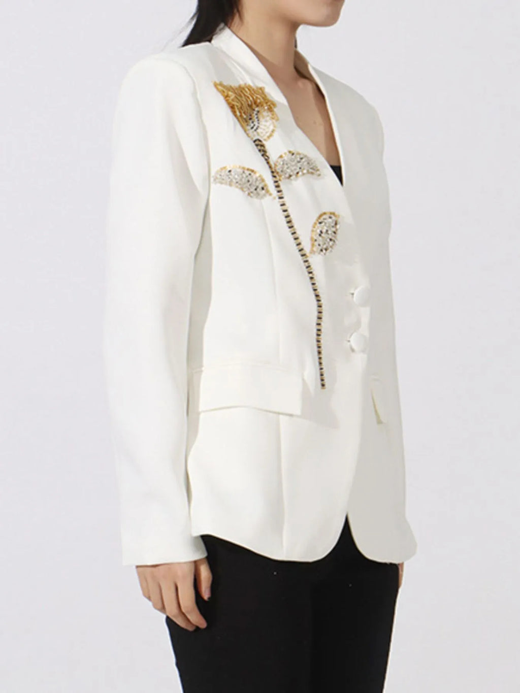 Flower Button Front Long Sleeve Blazer