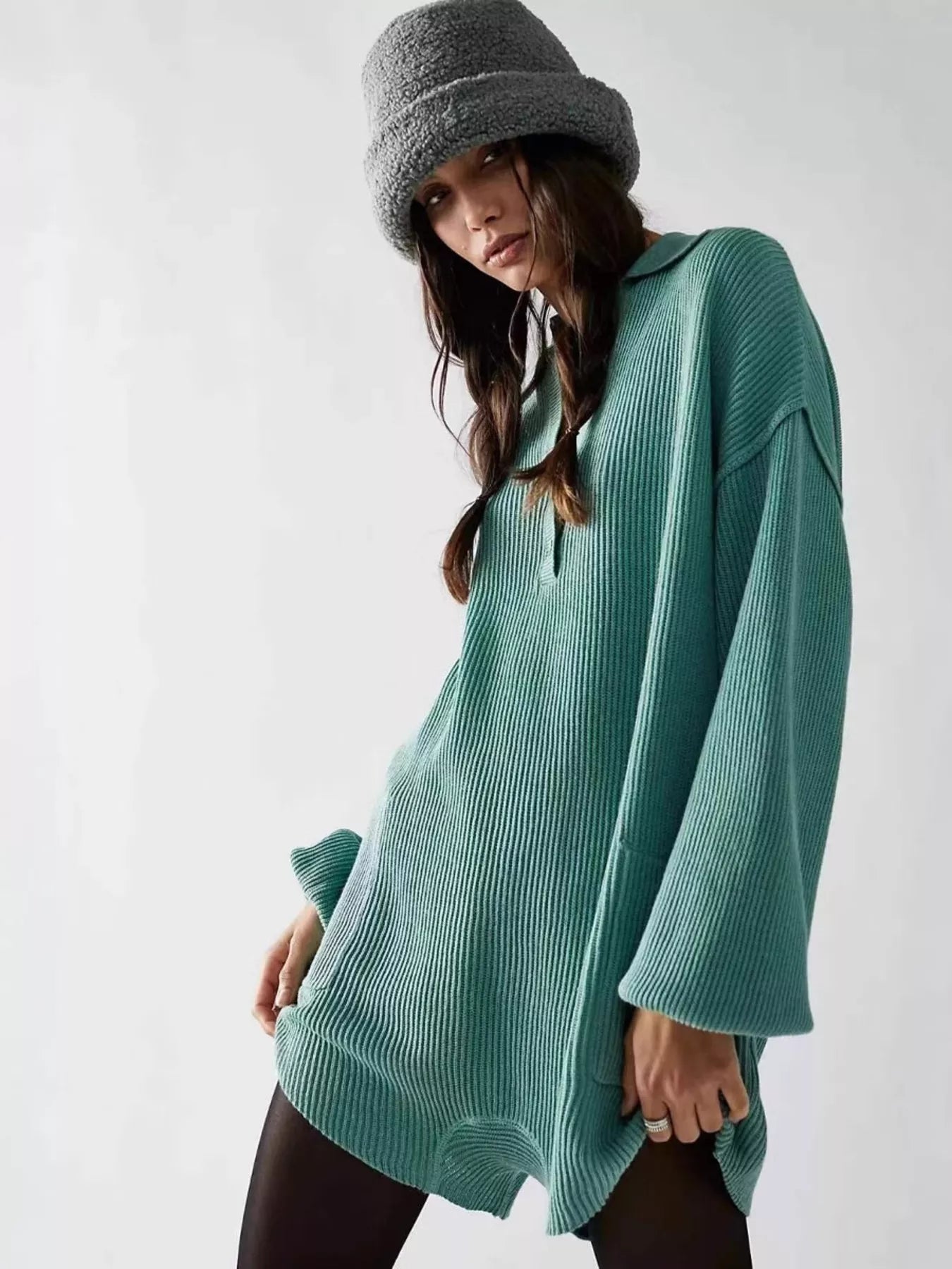 Ribbed Knit Long Sleeve Romper