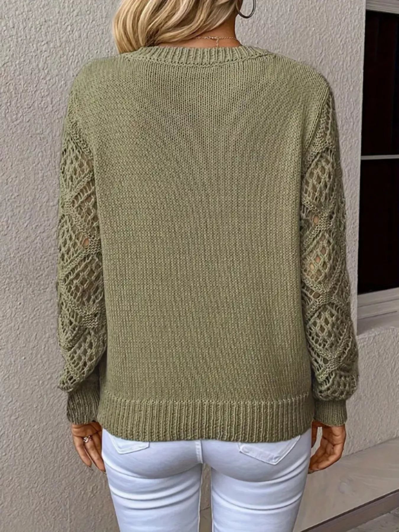 V-Neck Crochet Sleeve Sweater
