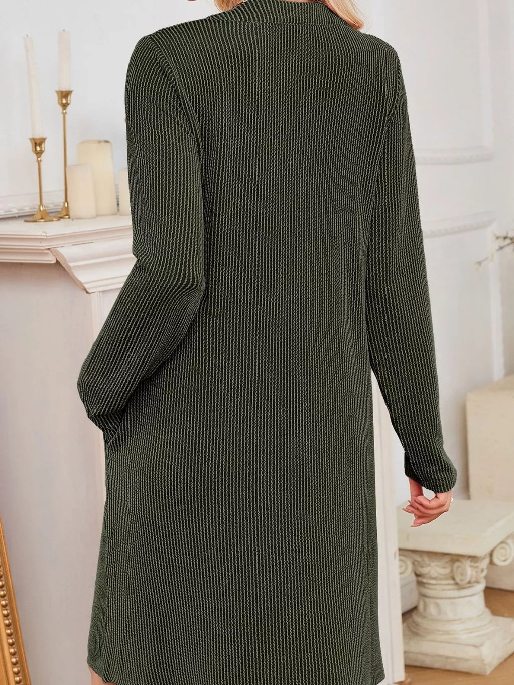 Casual Ribbed Knit Long Sleeve Dress