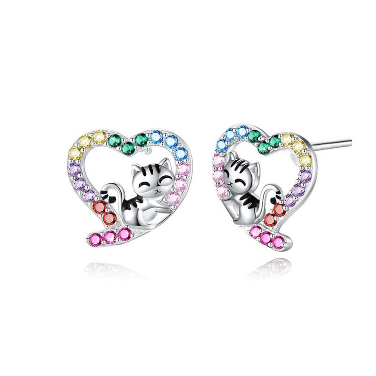 925 Sterling Silver Zircon Heart Stud Earrings