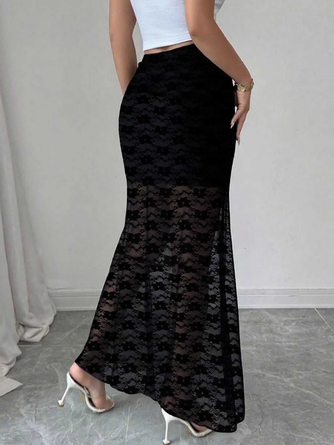 Plus Size Elegant Lace Mermaid Sheer Skirt