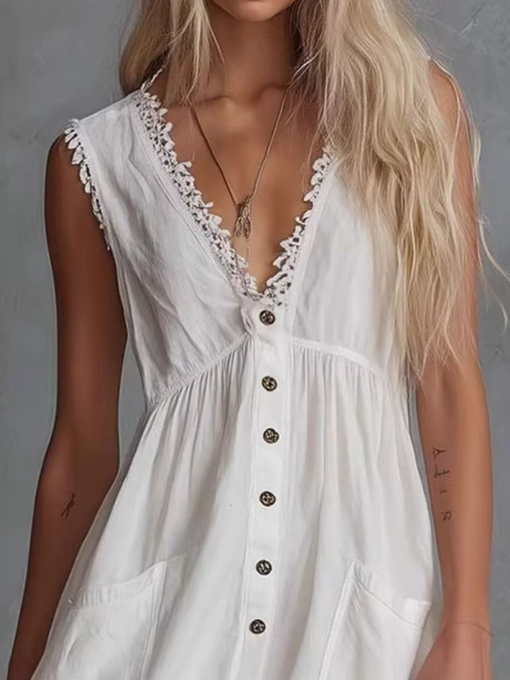 Sleeveless V-Neck Mini Dress with Pockets