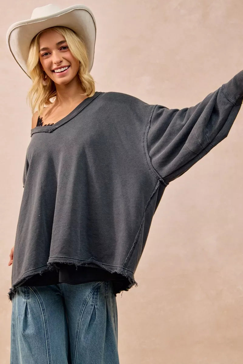 BiBi Mineral Washed French Terry Oversized Sweatshirt