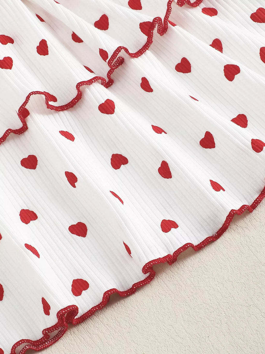 Children's Heart Print Tiered Dress and Belt Set